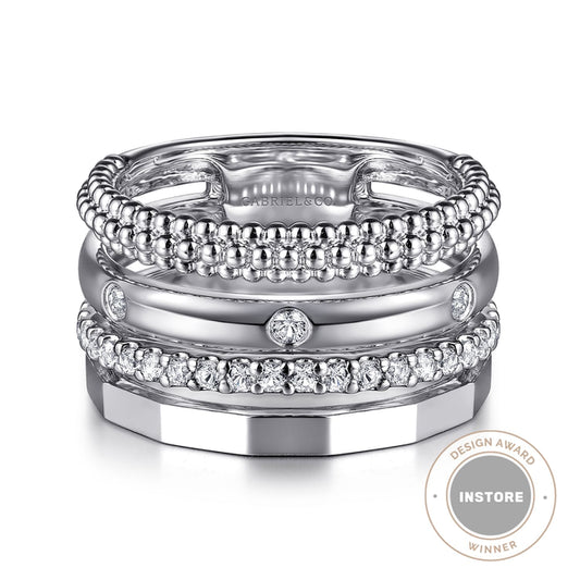925 Sterling Silver Bujukan White Sapphire Easy Stackable Ring