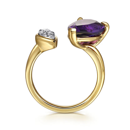 14K White & Yellow Gold Diamond and Amethyst Open Ring