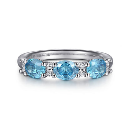 14K White Gold Diamond and Blue Topaz Fashion Ring