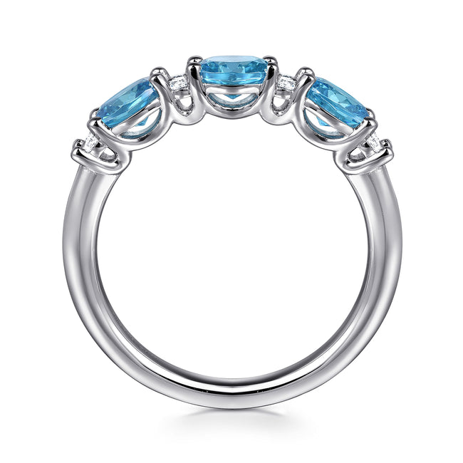 14K White Gold Diamond and Blue Topaz Fashion Ring