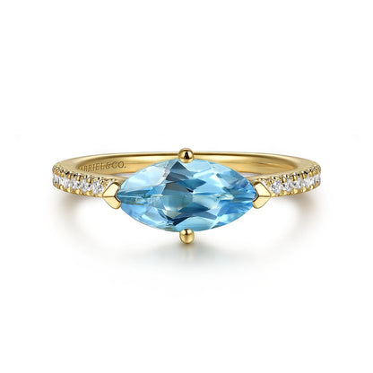 14K Yellow Gold Diamond and Blue Topaz Fashion Ring
