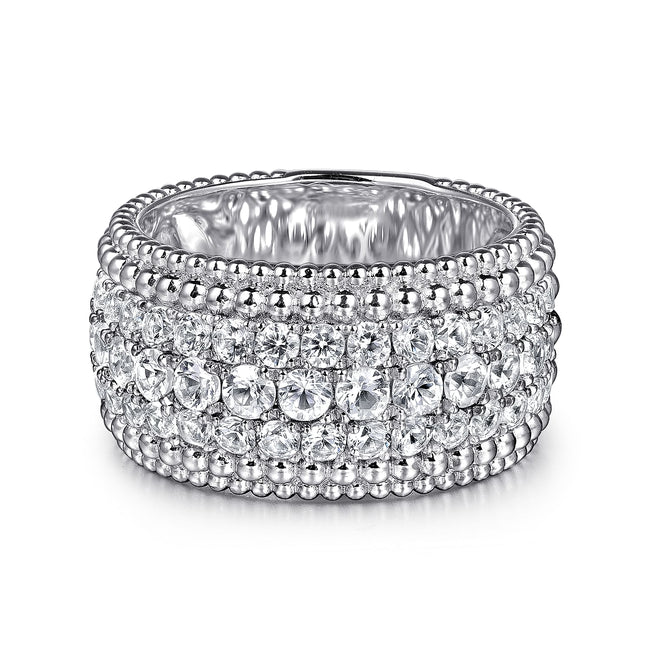 925 Sterling Silver Bujukan White Sapphire Wide Band Ring