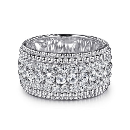 925 Sterling Silver Bujukan White Sapphire Wide Band Ring
