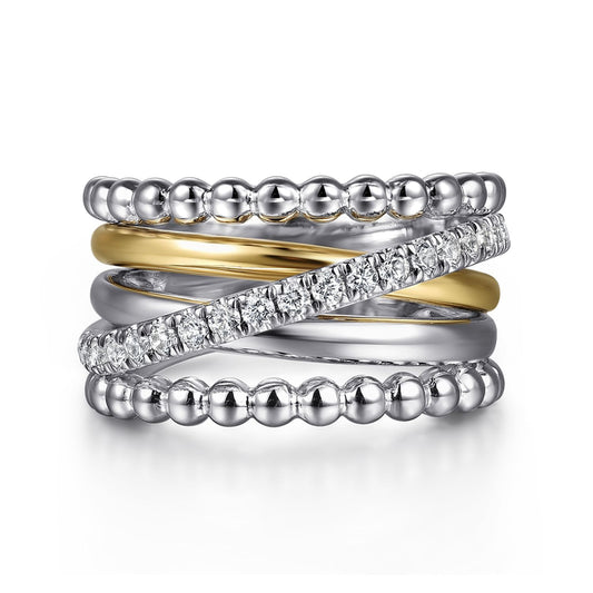 925 Sterling Silver and 14K Yellow Gold Bujukan White Sapphire Wide Band Ring