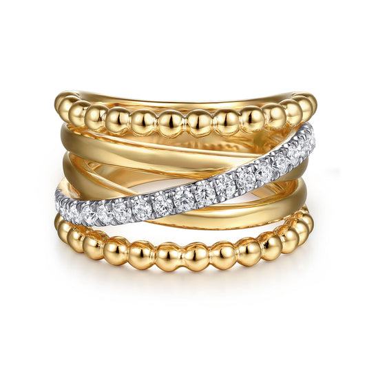 14K Yellow Gold Bujukan Diamond Wide Band Ring