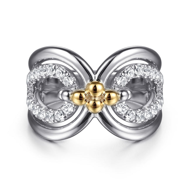 925 Sterling Silver and 14K Yellow Gold Bujukan White Sapphire Link Ring
