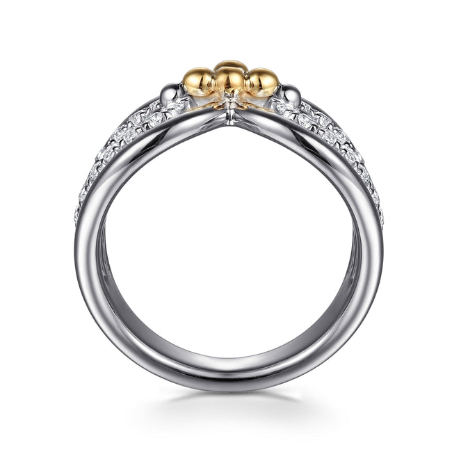925 Sterling Silver and 14K Yellow Gold Bujukan White Sapphire Link Ring