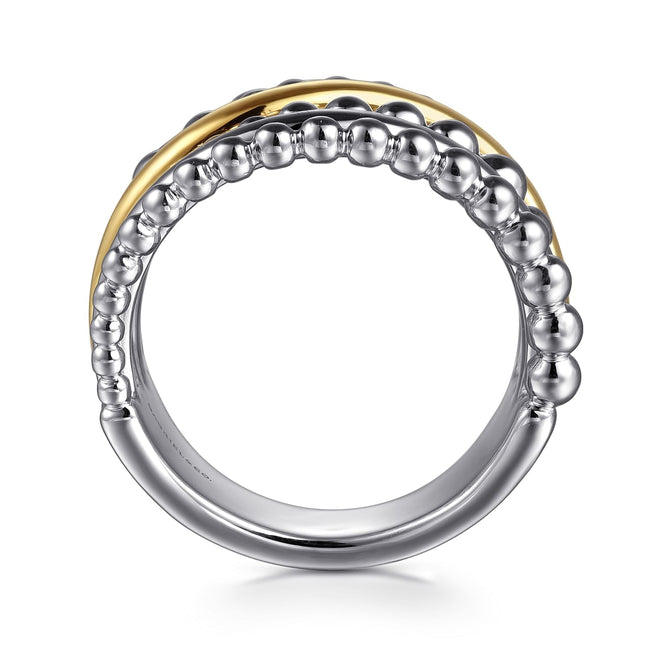 925 Sterling Silver and 14K Yellow Gold Bujukan Multiple Row Wide Band Ring