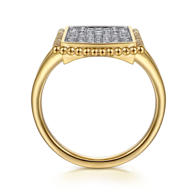 14K Yellow Gold Bujukan Diamond Cluster Signet Ring
