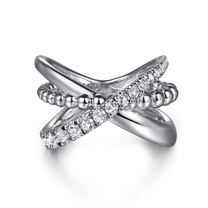 925 Sterling Silver Bujukan and White Sapphire Cris Cross Ladies Ring