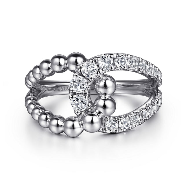 925 Sterling Silver Bujukan and White Sapphire Interlocking Ladies Ring