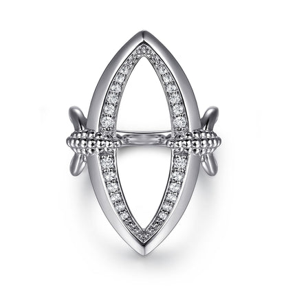 925 Sterling Silver Bujukan and White Sapphire Marquise Ladies Ring