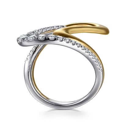 14K White &Yellow Gold Graduating Diamond Twisted Ring