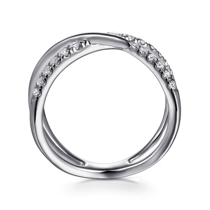 14K White Gold Graduating Diamond Spike Criss Cross Ring