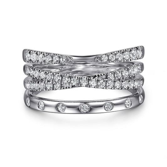14K White Gold Graduating Diamond Spike Easy Stackable Ring