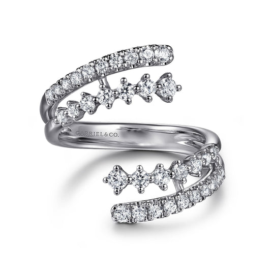 14K White Gold Graduating Diamond Bypass Ring