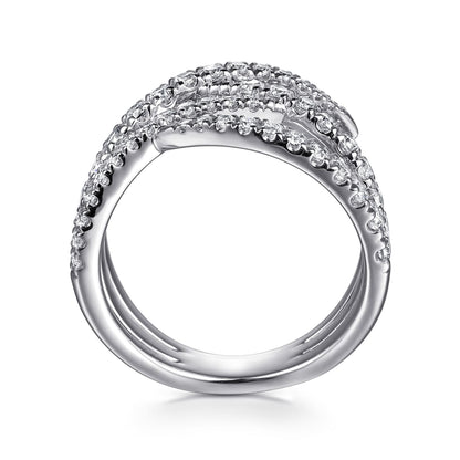 14K White Gold Graduating Diamond Spike Criss Cross Ring
