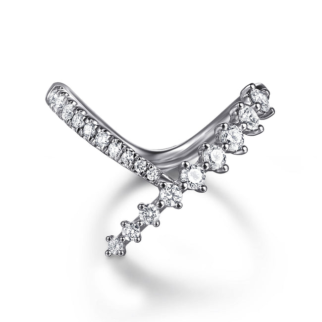 14K White Gold Graduating Diamond Chevron Ring