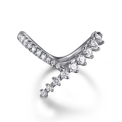 14K White Gold Graduating Diamond Chevron Ring
