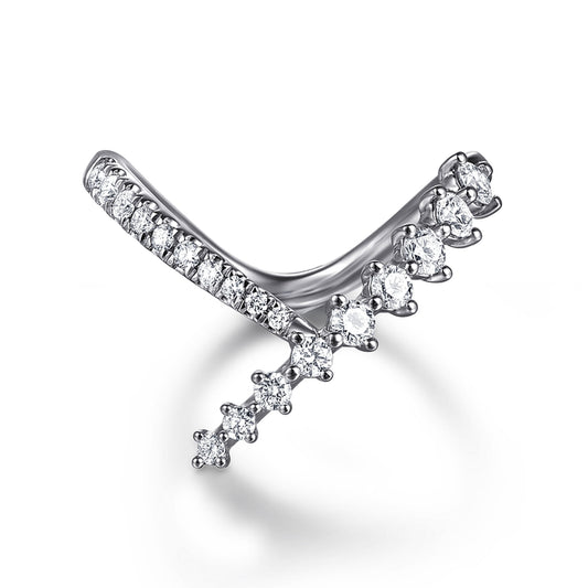 14K White Gold Graduating Diamond Chevron Ring