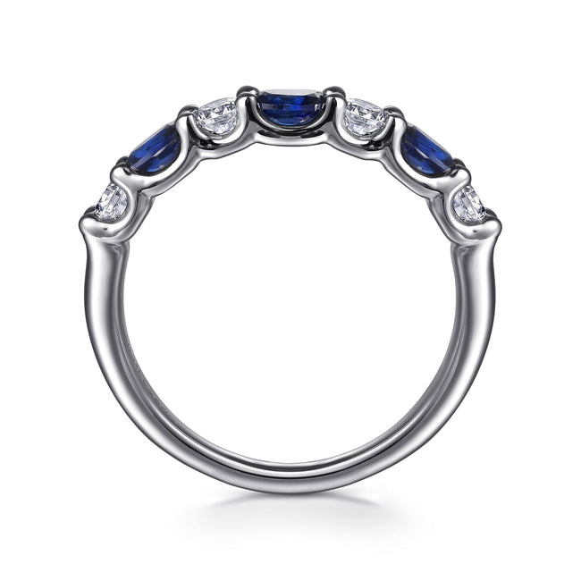 14K White Gold Diamond and Oval Sapphire Band Ring