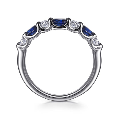14K White Gold Diamond and Oval Sapphire Band Ring