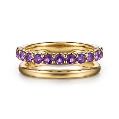 14K Yellow Gold Amethyst Ladies Ring