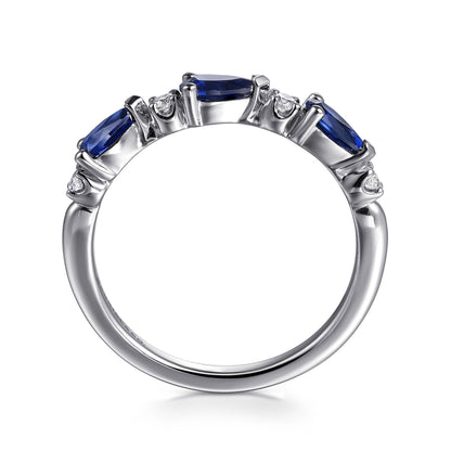 14K White Gold Diamond and Pear Sapphire Ladies Ring