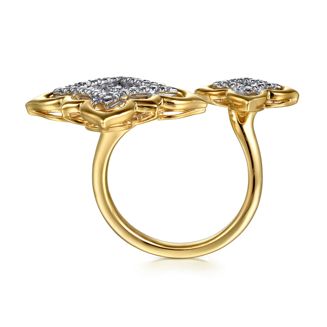 18K White & Yellow Gold Graduating Diamond Floral Open Ring