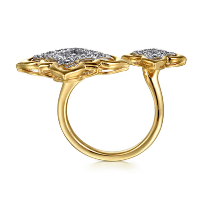 18K White & Yellow Gold Graduating Diamond Floral Open Ring