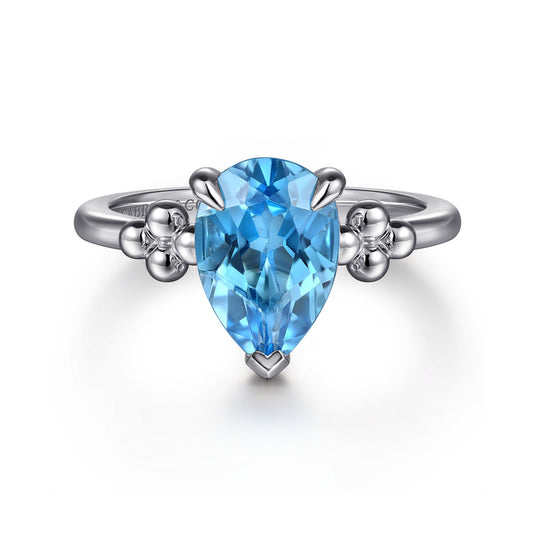 925 Sterling Silver Pear Blue Topaz Bujukan Ring