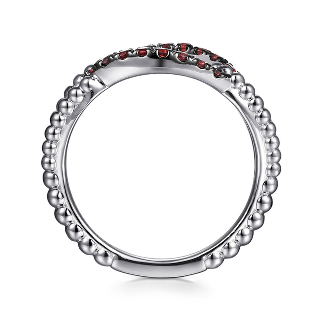 925 Sterling Silver Garnet Bujukan Link Ladies Ring