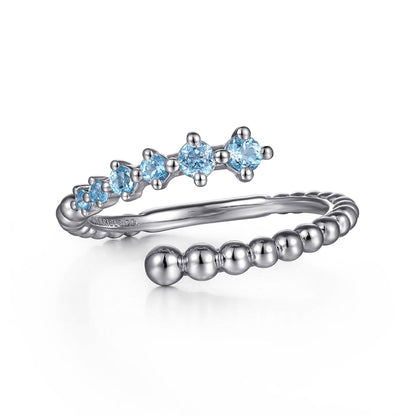 925 Sterling Silver Bujukan and Blue Topaz Bypass Ring