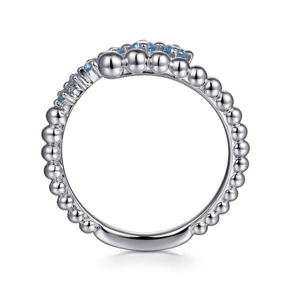 925 Sterling Silver Bujukan and Blue Topaz Bypass Ring