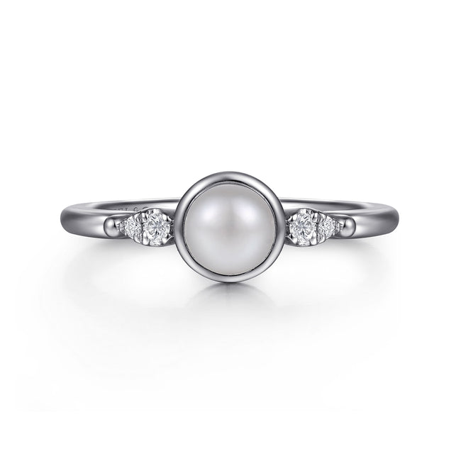 925 Sterling Silver Diamond Bujukan Pearl Ladies Ring