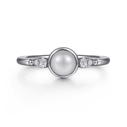 925 Sterling Silver Diamond Bujukan Pearl Ladies Ring