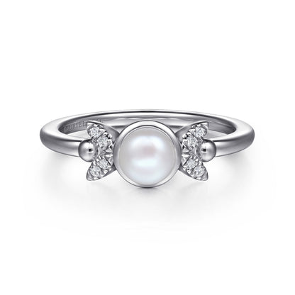 925 Sterling Silver Diamond Bujukan Pearl Ladies Ring