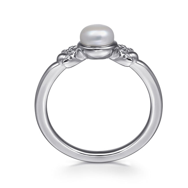 925 Sterling Silver Diamond Bujukan Pearl Ladies Ring