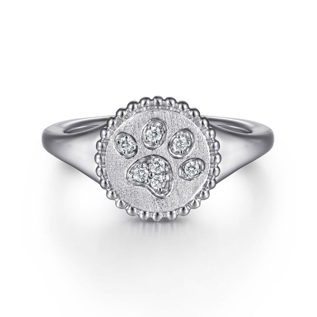 925 Sterling Silver Diamond Bujukan Paw Print Medallion Ladies Ring