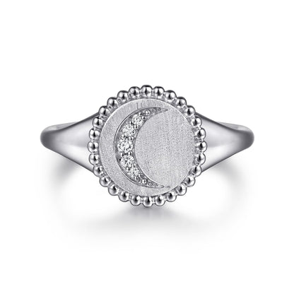 925 Sterling Silver Diamond Bujukan Moon Signet Ring