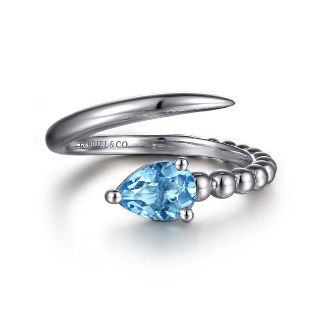 925 Sterling Silver Bujukan and Blue Topaz Bypass Ring