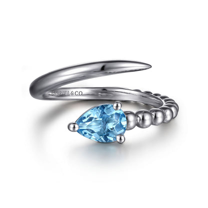 925 Sterling Silver Bujukan and Blue Topaz Bypass Ring