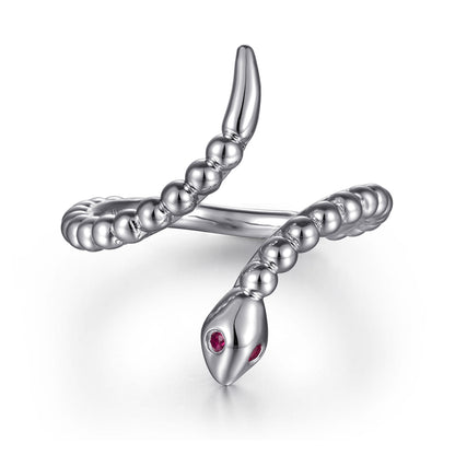 925 Sterling Silver Snake Bujukan Ruby Bypass Ring