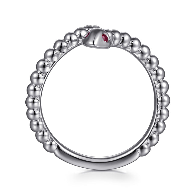 925 Sterling Silver Snake Bujukan Ruby Bypass Ring