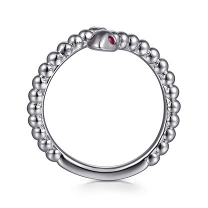 925 Sterling Silver Snake Bujukan Ruby Bypass Ring