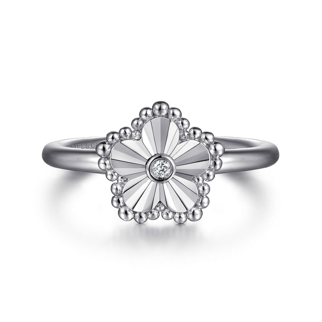 925 Serling Silver Diamond Bujukan Frame Flower Diamond Cut Ladies Ring