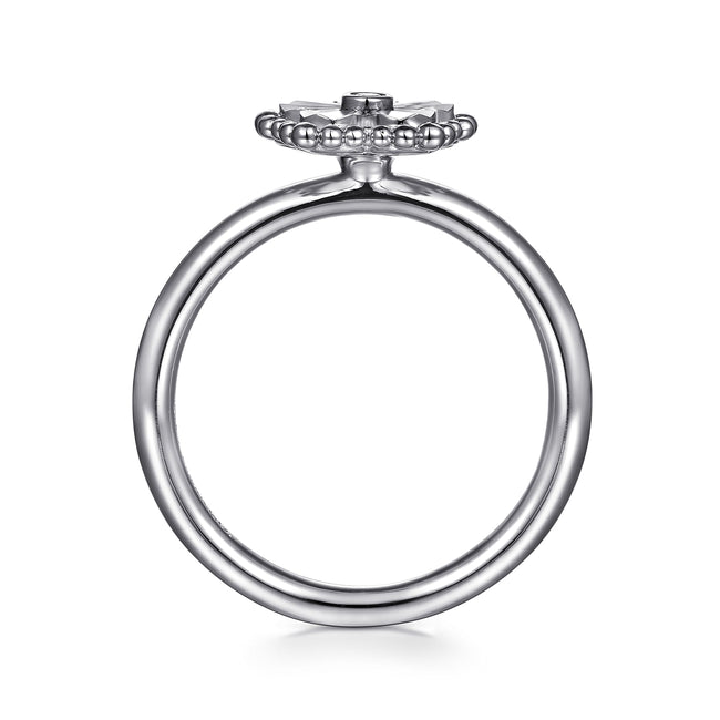 925 Serling Silver Diamond Bujukan Frame Flower Diamond Cut Ladies Ring