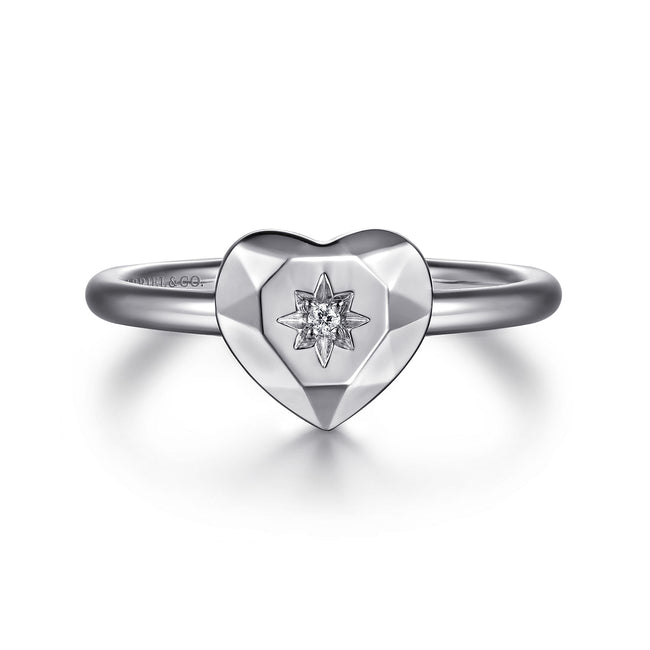 925 Sterling Silver Diamond Cut Heart Ladies Ring