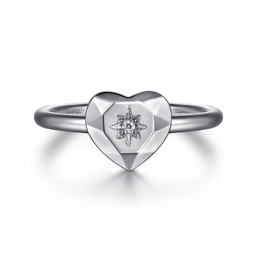 925 Sterling Silver Diamond Cut Heart Ladies Ring