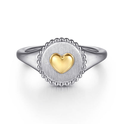 14K Yellow Gold & 925 Sterling Silver Bujukan Heart Medallion Ladies Ring